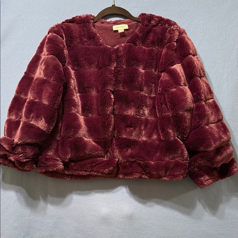 Luxurious Purple Calvin Klein Faux Fur Jacket Size L Used